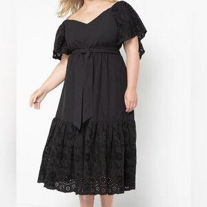 Eloquii Plus Size Black Tiered Maxi Dress with Eyelett Detail